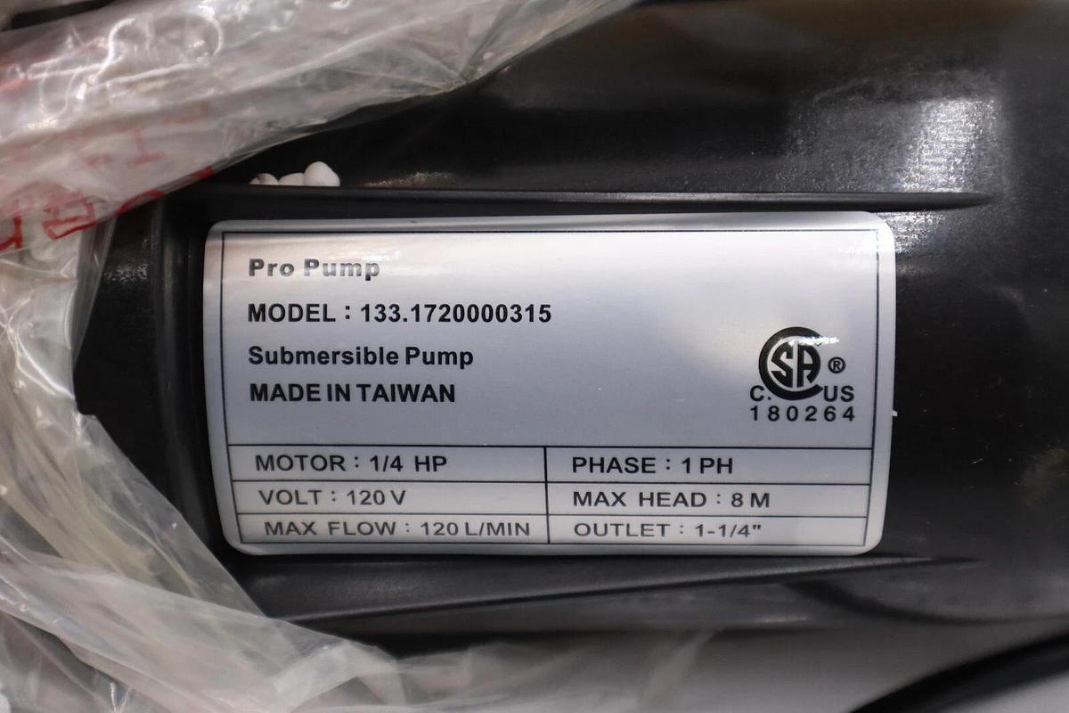 Used PRO PUMP Submersible Pump 1/4 HP 120 Volt 133.1720000315 STOCK H1177