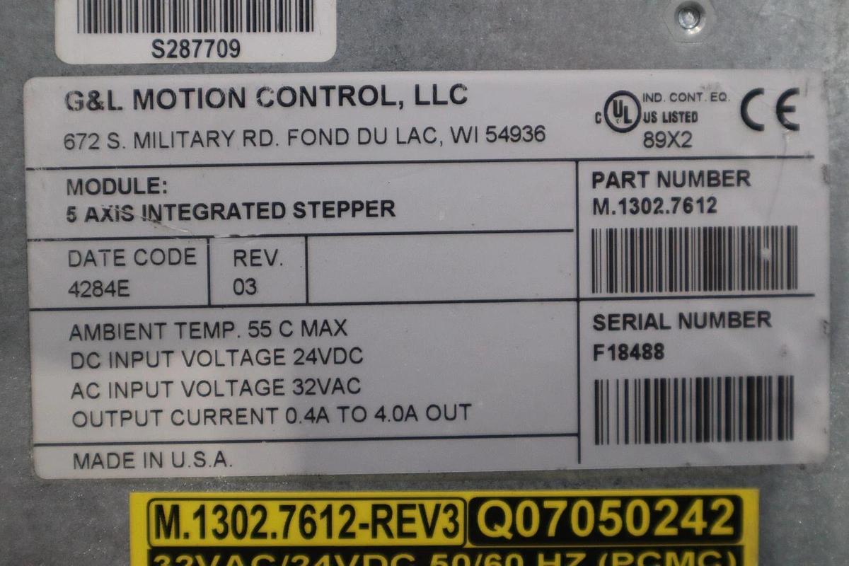 Used G & L MOTION CONTROL M.1302.7612 5-Axis Integrated Stepper 32Vac STOCK K-151-C