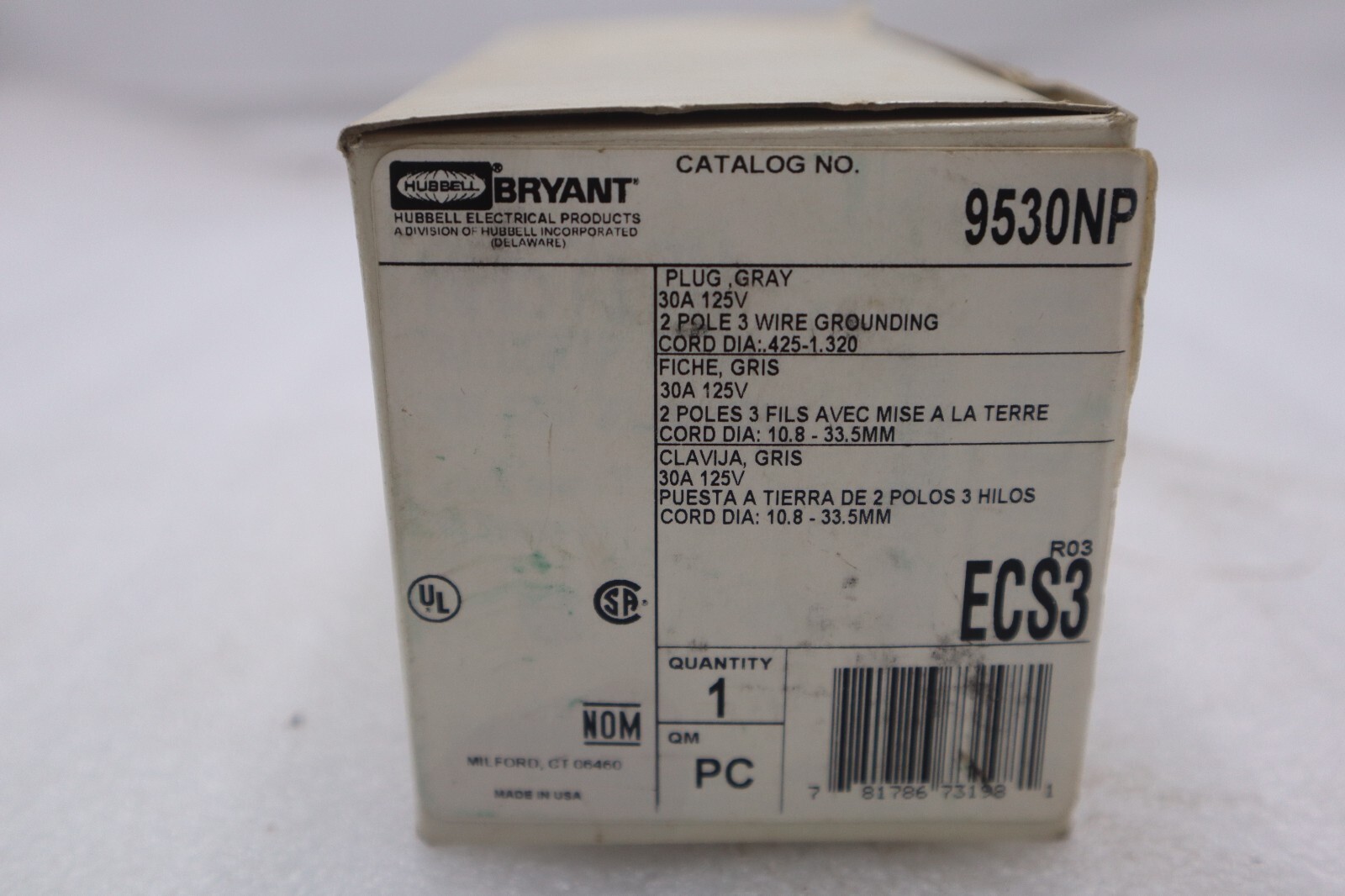 Used NEW OPEN BOX Bryant 9530NP Straight Blade Plug STOCK K-3134