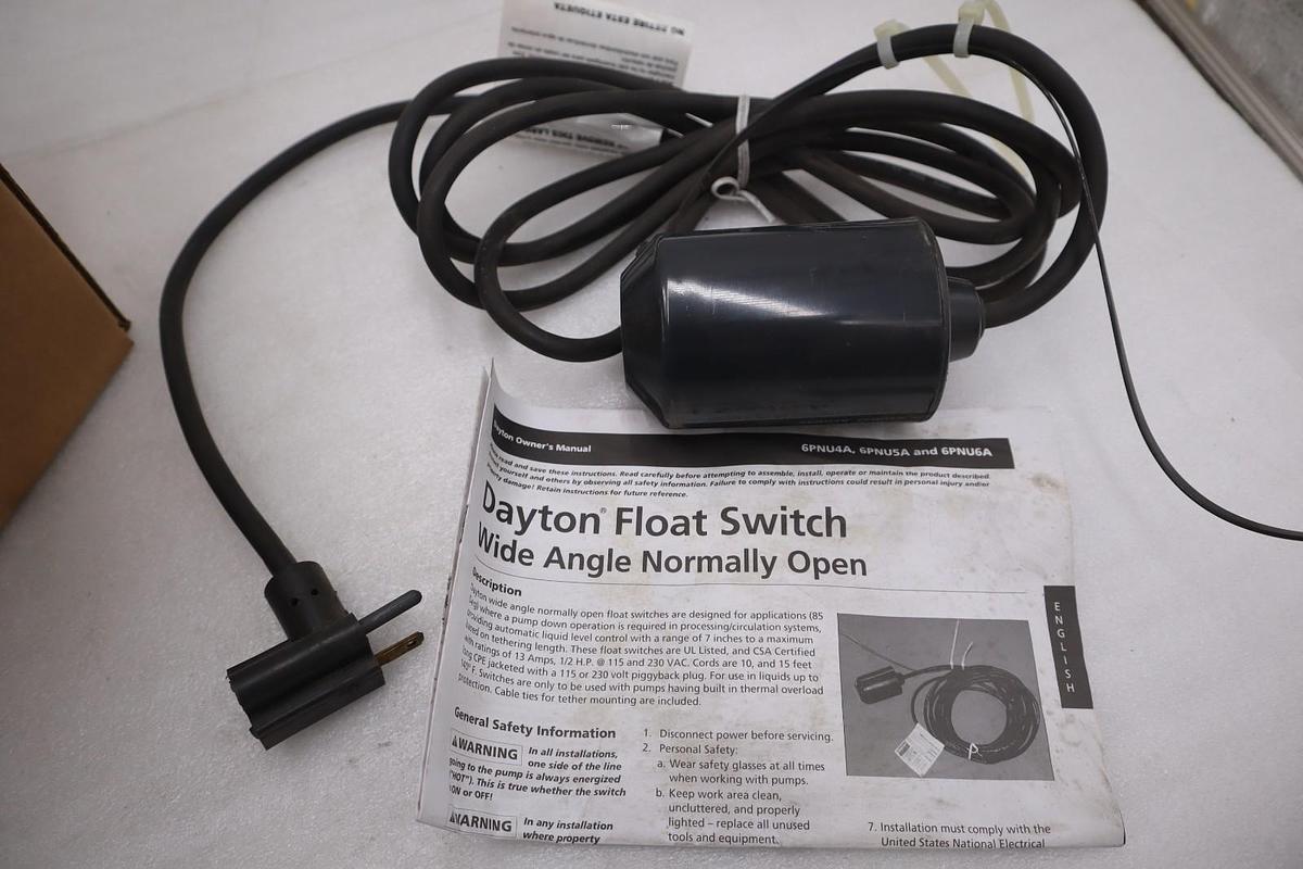Used Dayton 6PNU4A Float Switch NEW OPEN BOX STOCK GF71A