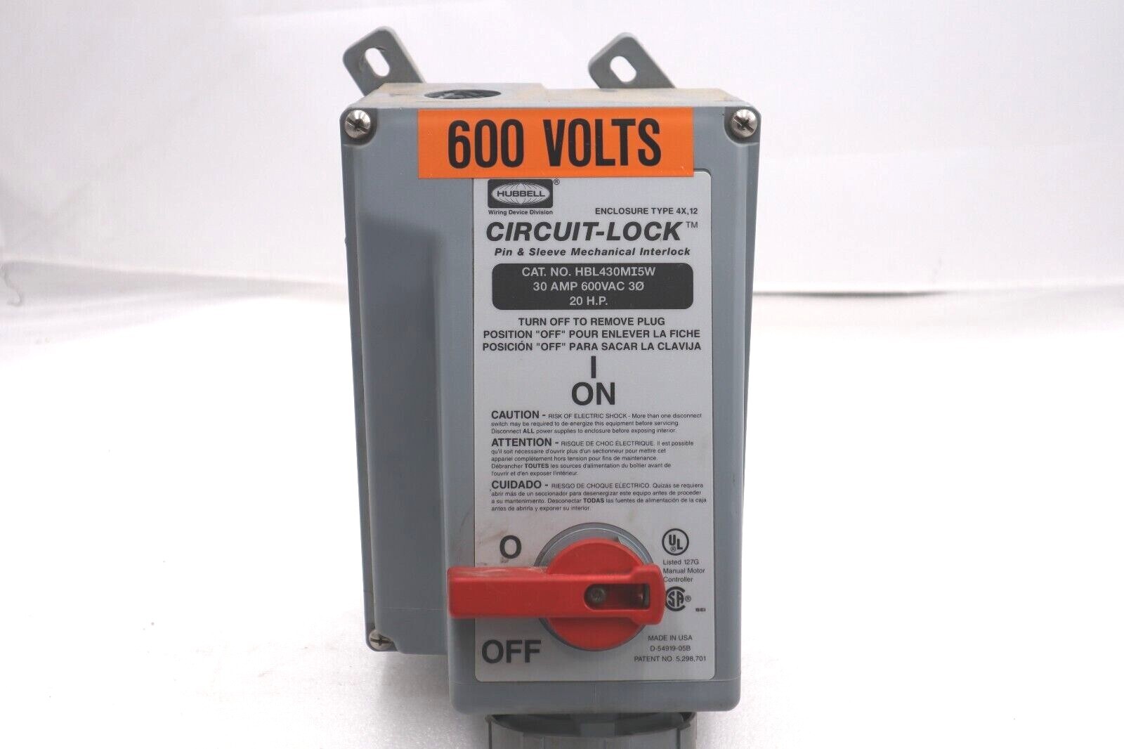 Used HUBBELL HBL430MI5W WIRING DEVICE CIRCUIT LOCK 30 A 600 V 20 HP #L-215