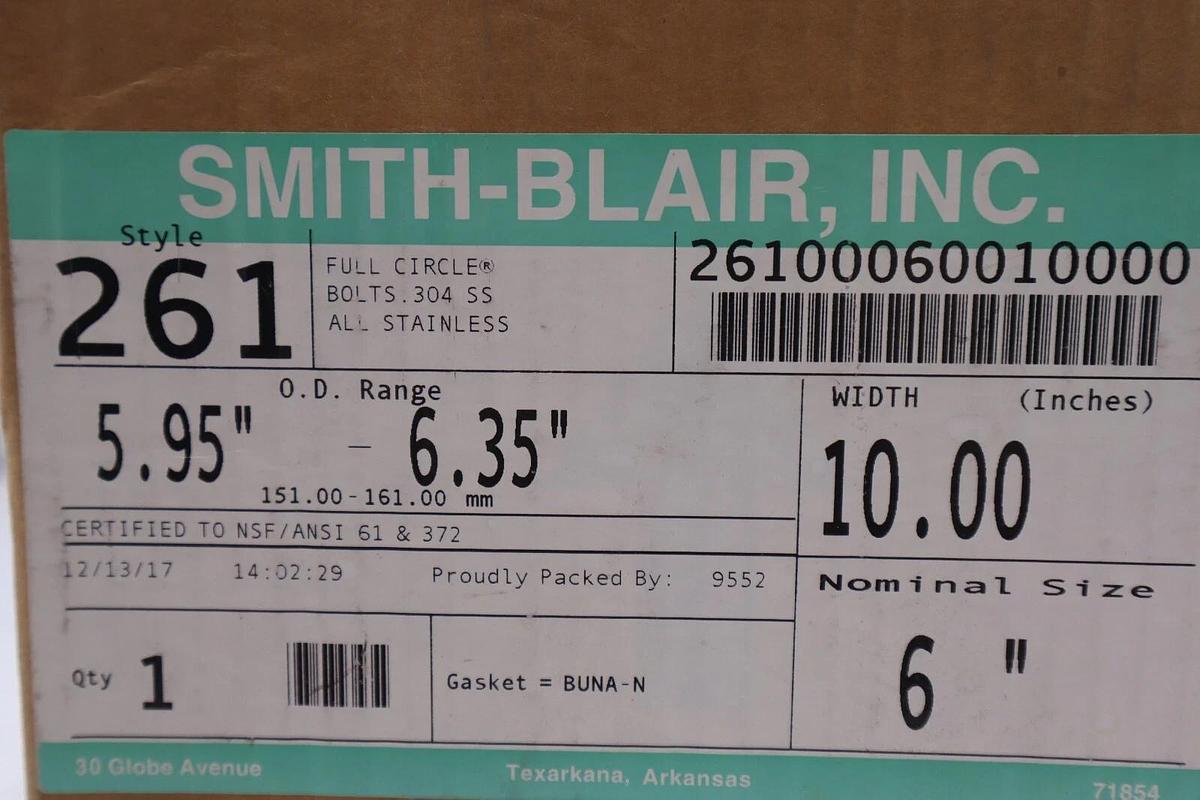 Smith-Blair Inc. Style 261 Single Band Full Circle Stainless Steel 6" #3108