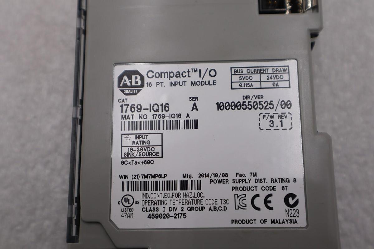 Used ALLEN-BRADLEY 1769-IQ16 SERIES A INPUT MODULE 2014 STOCK #K-2552-B