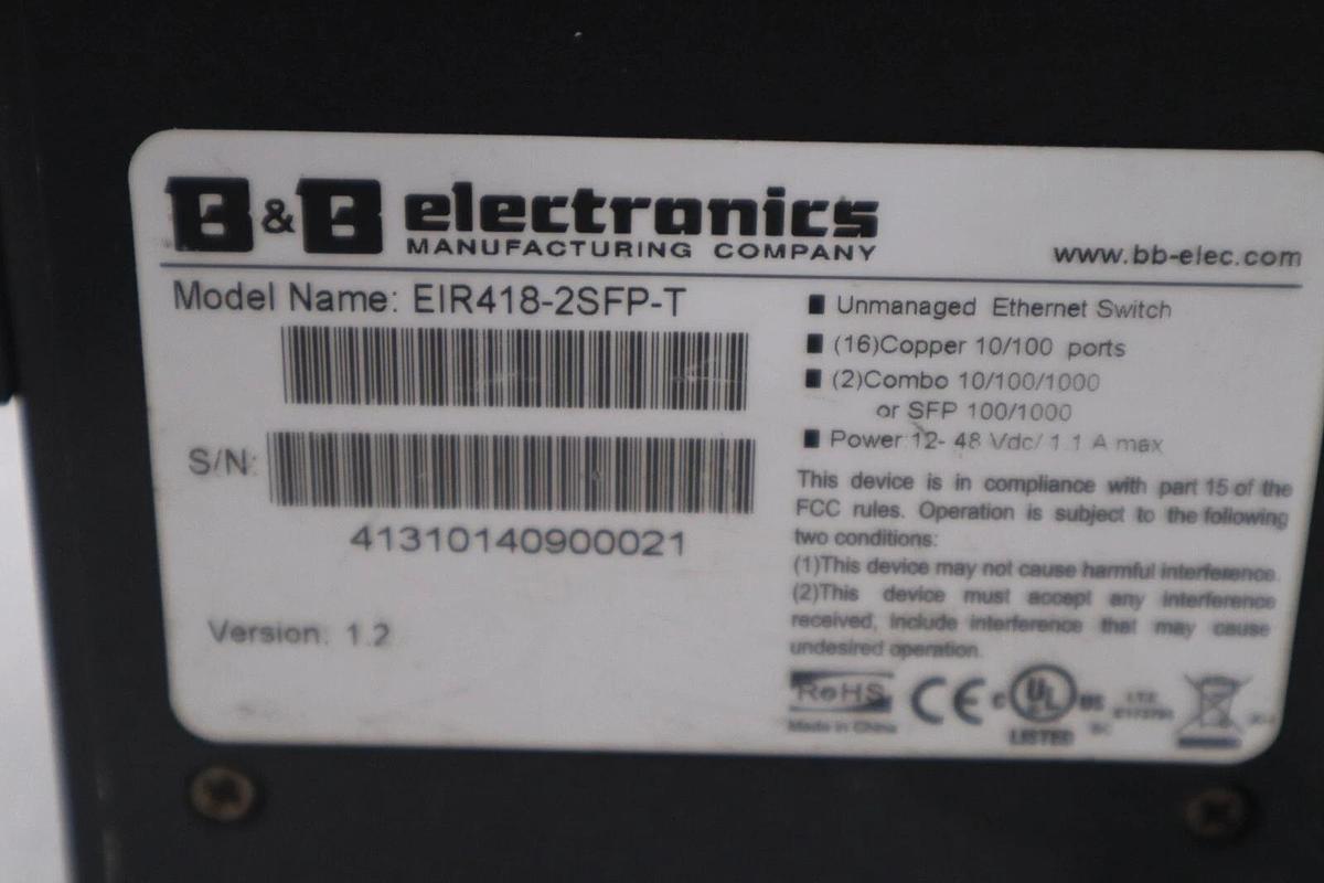 Used B&B Electronics EIR418-2SFP-T ELinx Industrial Gigabit Switch NEW NO BOX #H92A