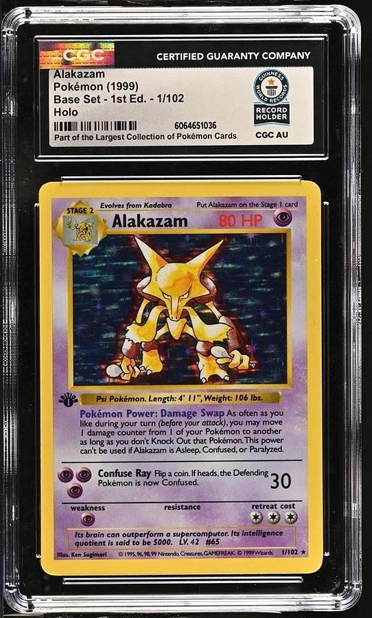 Used 1999 Pokemon Base Set 1st Edition Shadowless Holo Alakazam #1 CGC WORLD RECORD