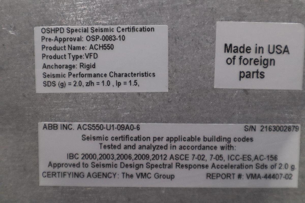 Used ASEA BROWN BOVERI ACS550-U1-09A0-6 / ACS550U109A06 - STOCK GF362