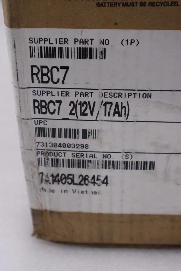 Used NEW SCHNEIDER ELECTRIC APC RBC7 NON-SPILLABLE BATTERY 17AH 12 VAC STOCK H68
