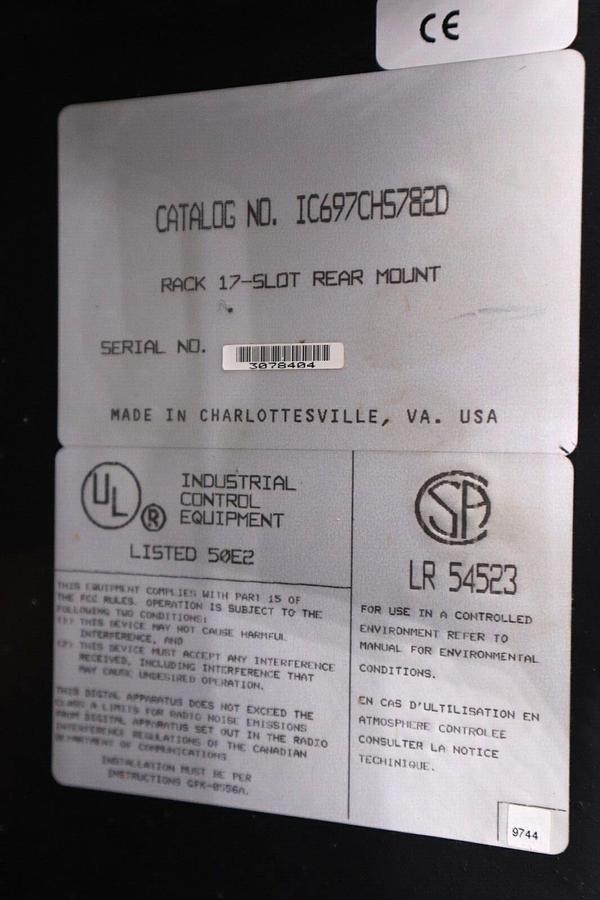Used INDUSTRIAL CONTROL EQUIPMENT IC697CH57820 RACK 17 SLOT REAR MOUNT STOCK #1707