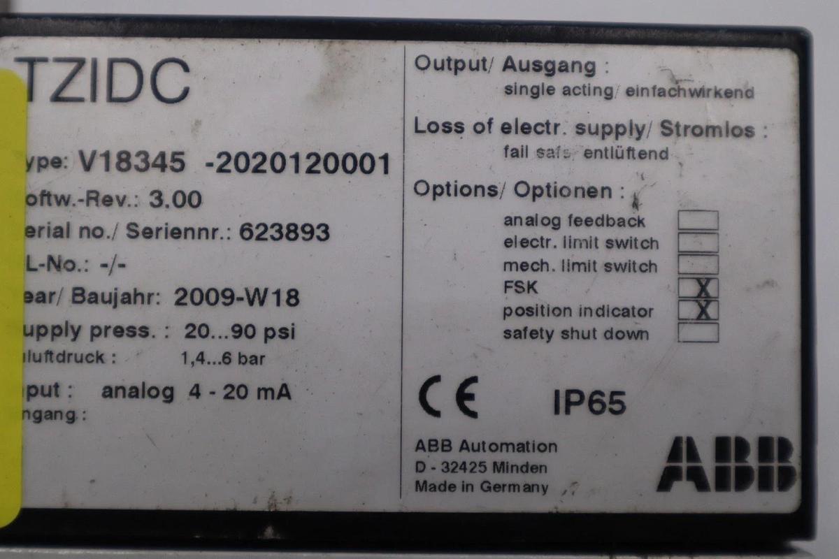 Used ABB V18345-2020120001 Valve Positioner - STOCK 3139CC