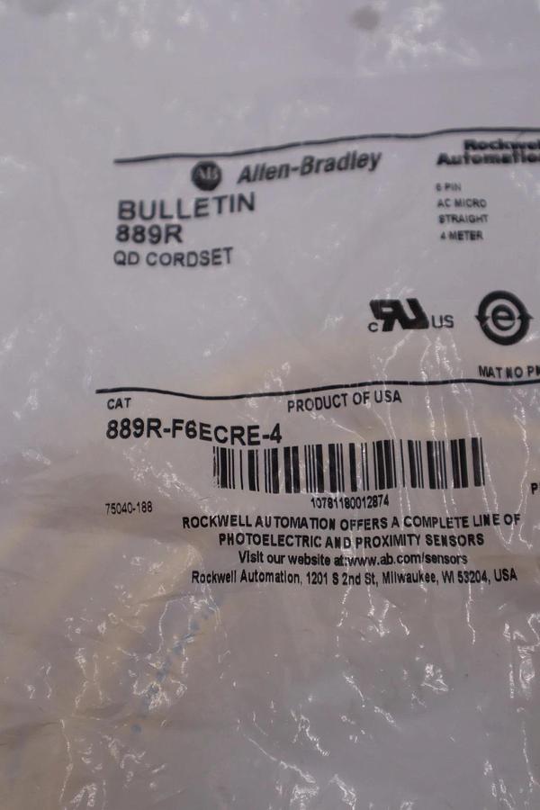 Used NEW Allen Bradley 889R-F6ECRE-4 Ser B AC Micro 6-Pin 4m QD CORDSET STOCK H1054