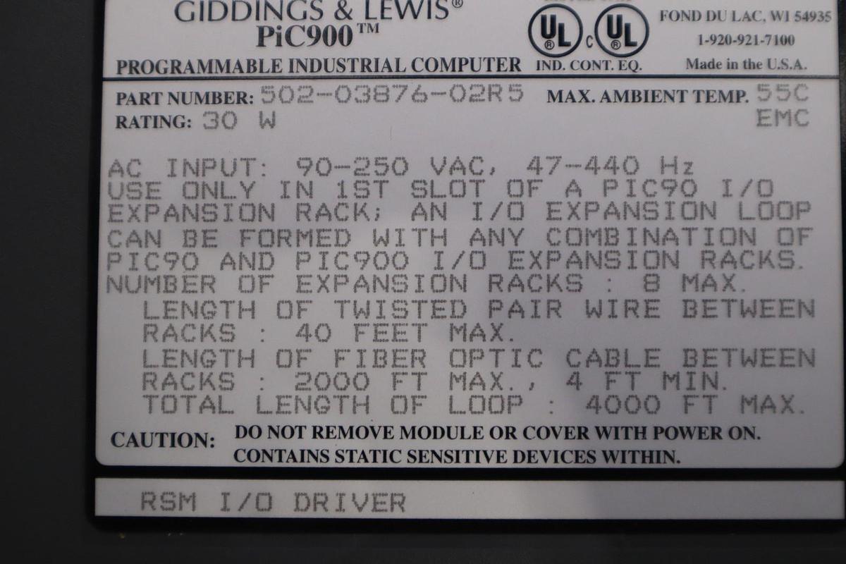 Used GIDDINGS & LEWIS 502-03876-02R5 / 5020387602R5 PIC9000 STOCK GF-2048A