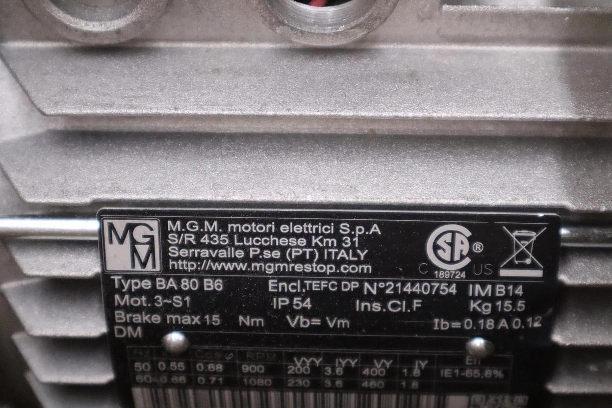 Used MGM ELECTTRIC BRAKE MOTOR BA-80B6 / BA 80 B6 - STOCK GF226