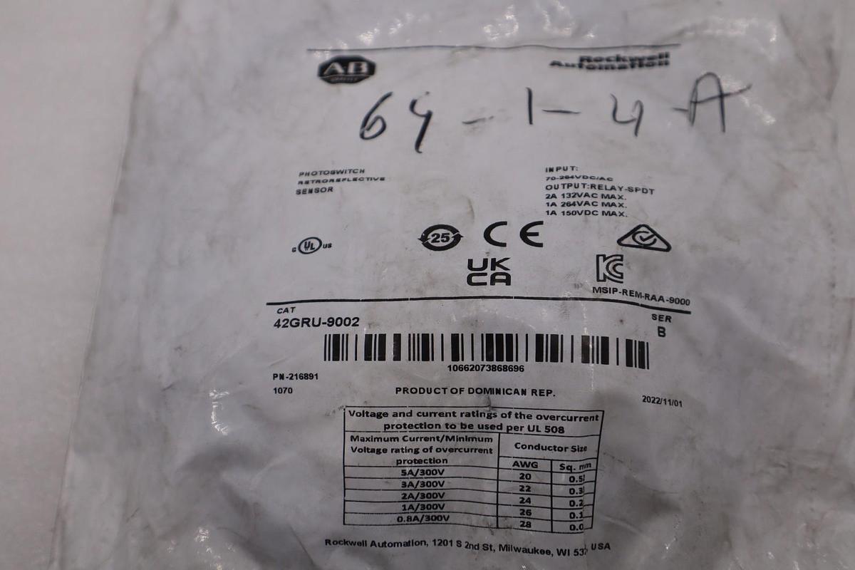 ALLEN BRADLEY 42GRU-9002 SER. B 70-264VAC/DC - STOCK 4917CC