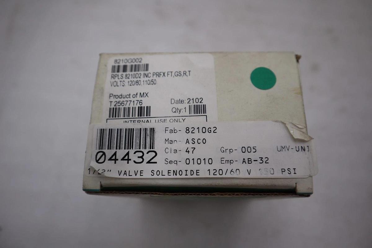 NEW OPEN BOX Asco Redhat soleniod valve 8210G002 pipe 1/2 120V coil STK GF525A
