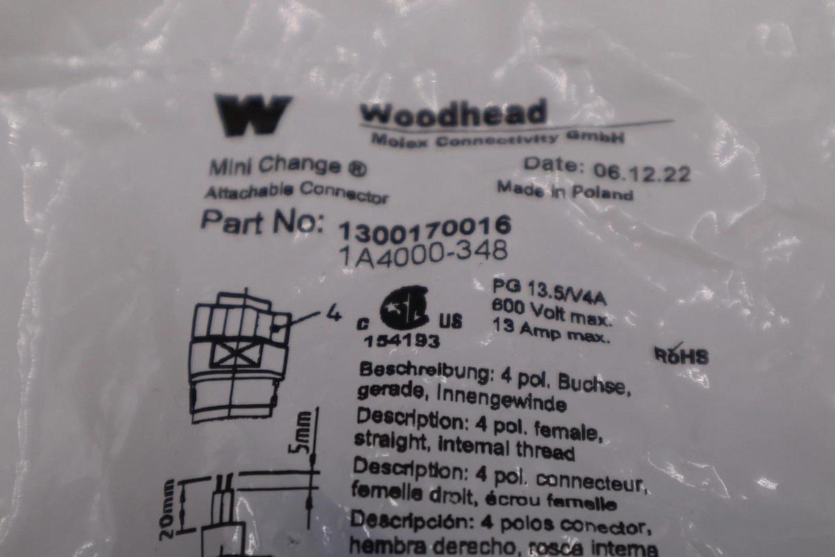 Used LOT OF 3 -NEW Daniel Woodhead 1300170016 Change Connector 1A4000-348 STK H1337A