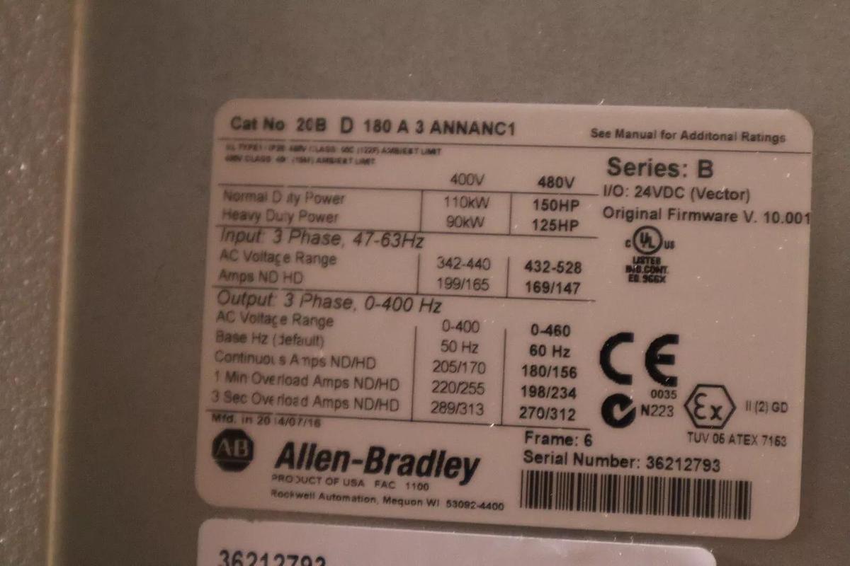 Used ALLEN BRADLEY 20BD180A3ANNANC1 POWERFLEX 700 DRIVE VFD 150 HP NEW UNIT #S-232