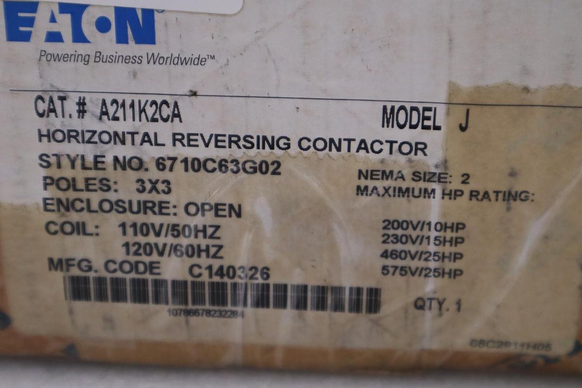 Used Eaton A211K2CA, Horizontal Reversing Contactor, Nema Size 2 NEW IN BOX #G494