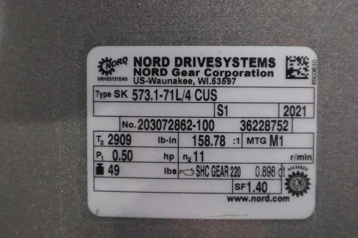 Used Nord 573.1-71L/4 CUS GEAR MOTOR 0.5HP - STOCK GF535