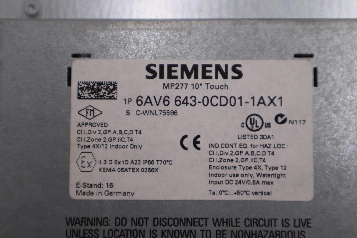 NEW SIEMENS 6AV6 643-0CD01-1AX1 SIMATIC MP277 10" TOUCH PANEL STOCK H178