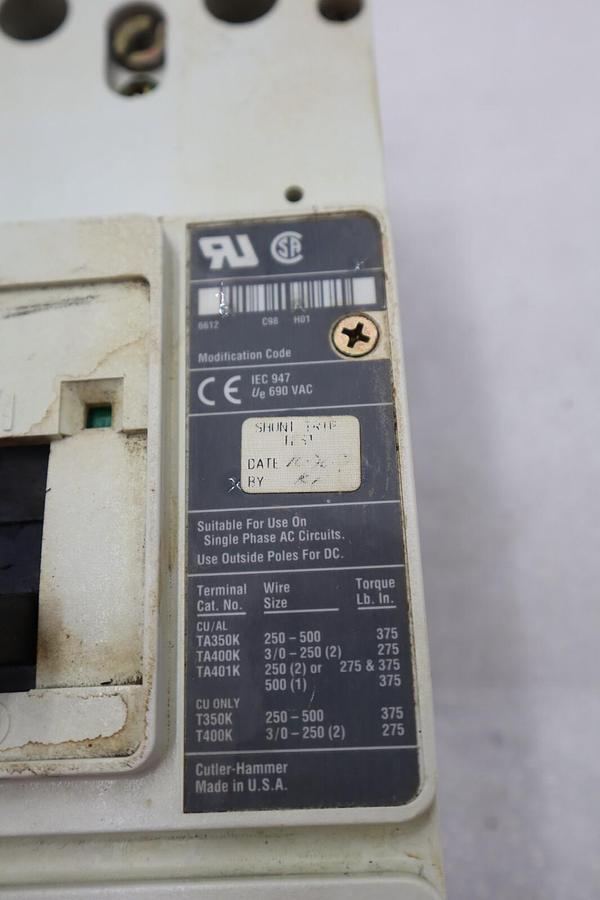 Used CUTLER-HAMMER HM2P400X5WS10 MOTOR CIRCUIT PROTECTOR SERIES C 600VAC STOCK #3221