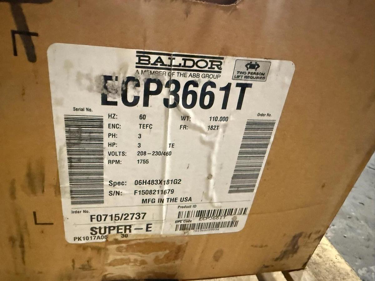 Used Baldor Reliance ECP3661T 3HP MOTOR NEW IN BOX STOCK HP-106