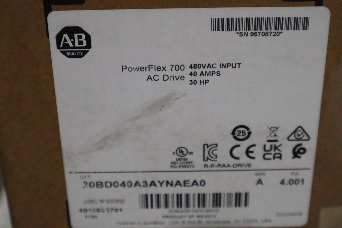 Used New Allen Bradley 20BD040A3AYNAEA0 POWERFLEX 700 DRIVE VFD 480 VAC STOCK S-576