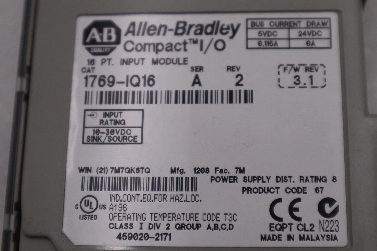 Used ALLEN-BRADLEY 1769-IQ16 SERIES A 16 PT. INPUT MODULE STOCK #K-1560C