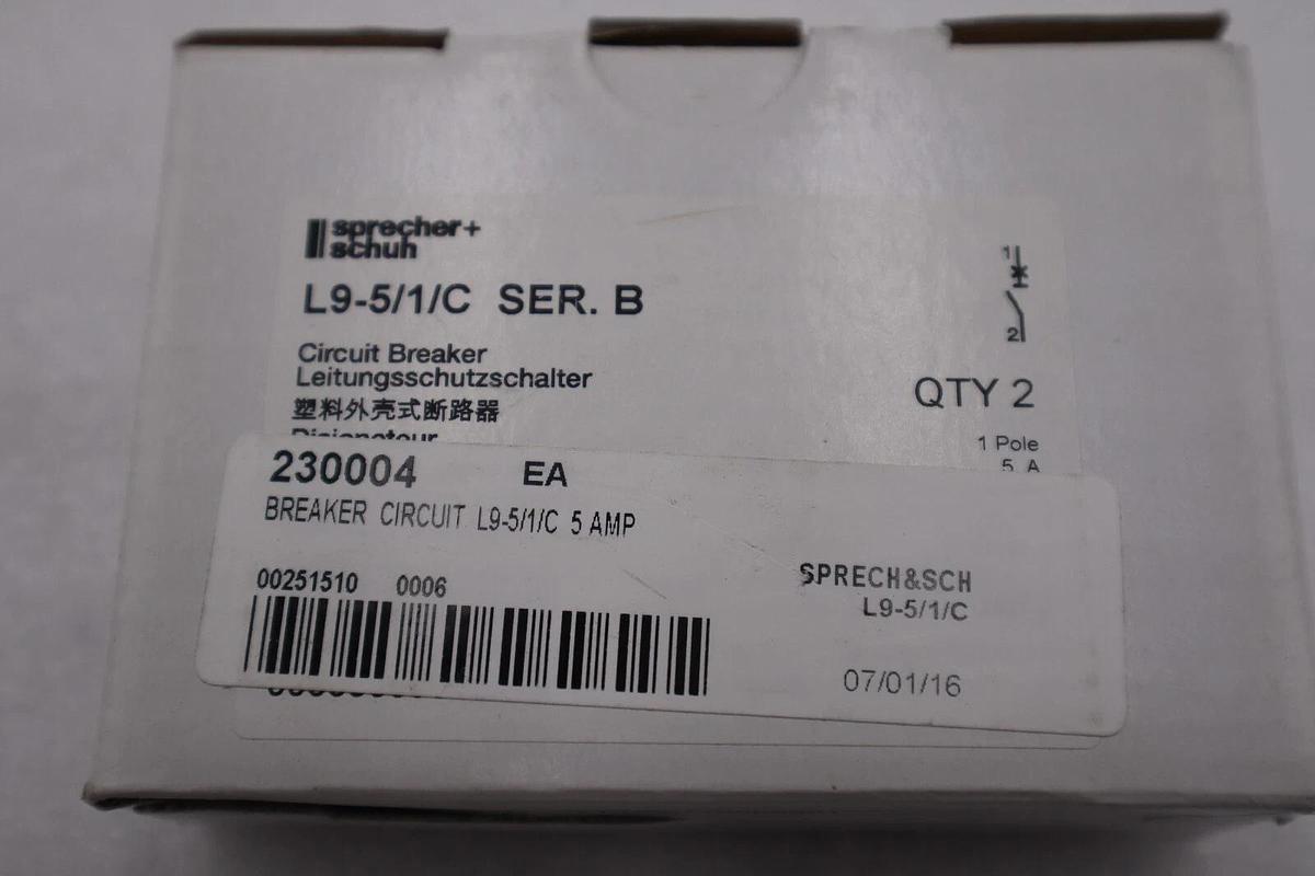 Used NEW SPRECHER+SCHUH L9-5/1/C CIRCUIT BREAKER 1 POLE 5 AMP STOCK G664A