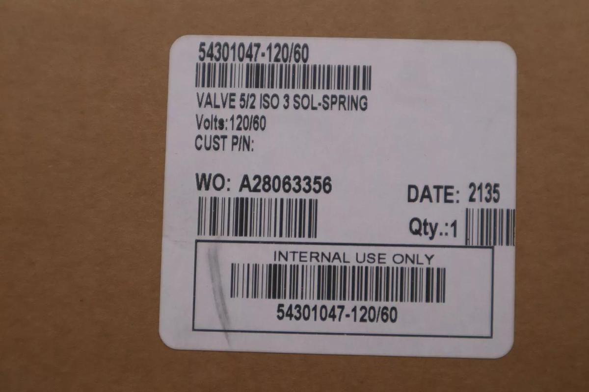 Used NEW ASCO SOLENOID SPRING VALVE 54301047-120/60 5/2 5 WAY 2 POSITION STK G200