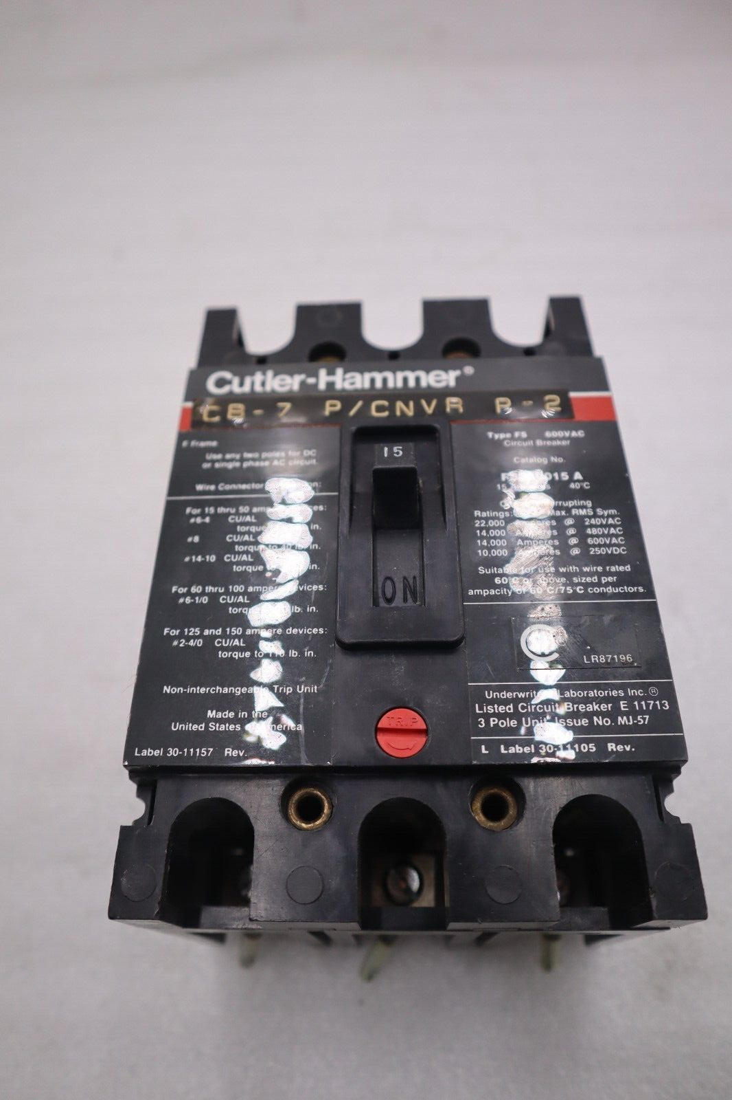 Used FS360015A Cutler Hammer Circuit Breaker STOCK 4889