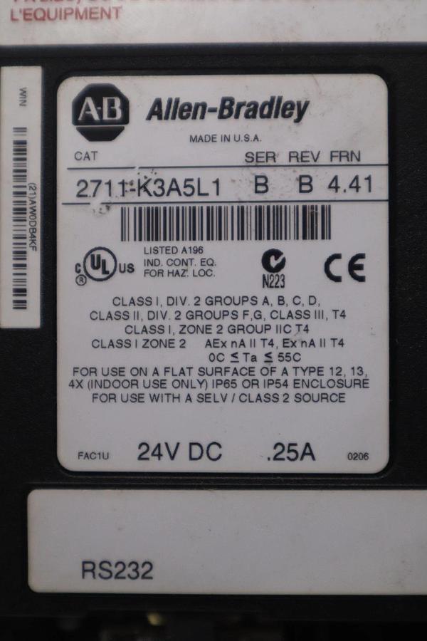 Used Allen Bradley Panel View 300 2711-K3A5L1 Ser B Rev B AB STOCK 3718CC