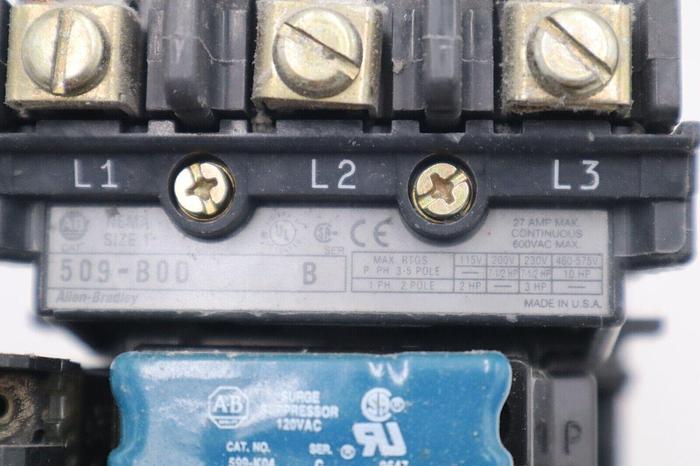 Used Allen Bradley 509-BOD Ser. B Size 1 Motor Starter  110/120V Coil STOCK 2400A