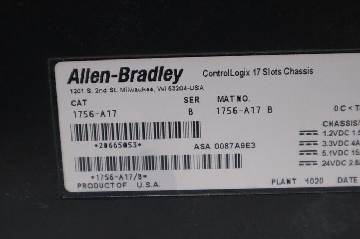 Used ALLEN BRADLEY 1756-PB72/C 1756-A17/B CHASSIS 17-SLOT PLC STOCK 5713