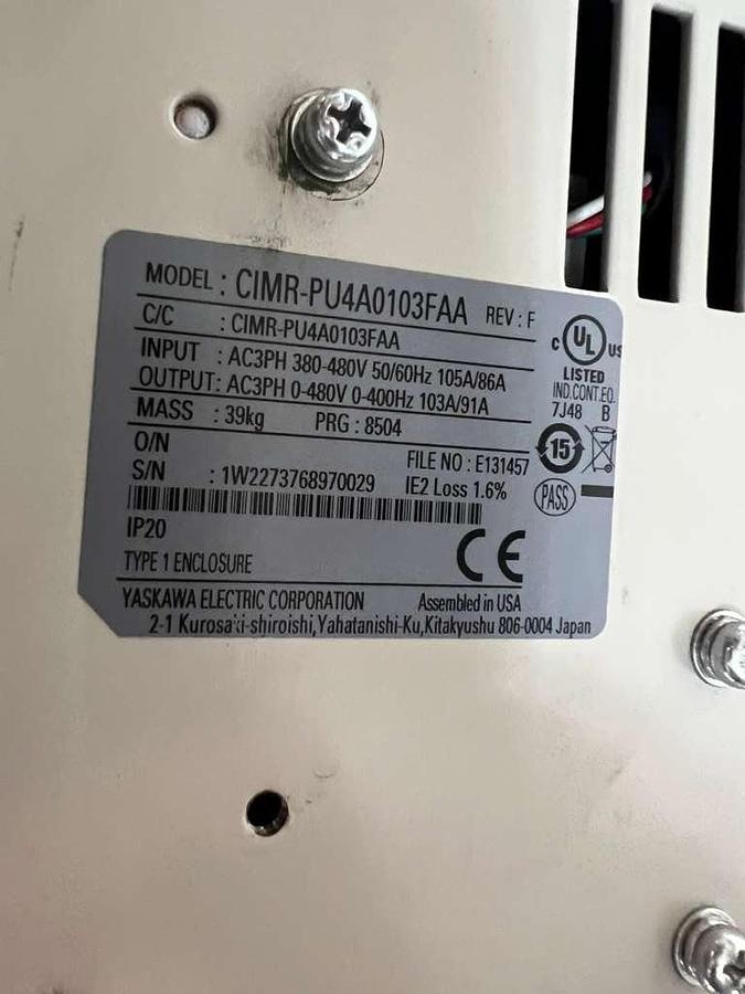 Used YASKAWA ELECTRIC CIMR-PU4A0103FAA / CIMRPU4A0103FAA - STOCK CC-12