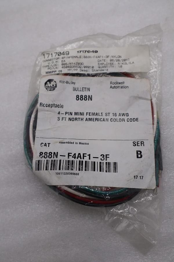 NEW AB Allen Bradley 888N-F4AF1-3F Receptacle 888NF4AF13F CABLE STOCK H1112
