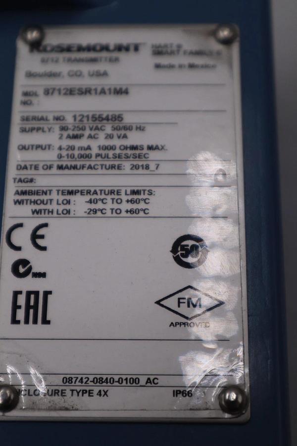 Used Rosemount 8712ESR1A1M4 Transmitter 2A 250V 50/60Hz - STOCK 3118CC