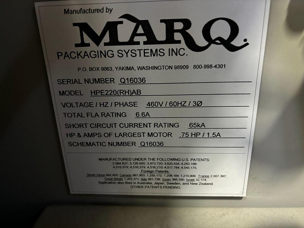 Used MARQ HPE220 / HPE-220 CASE ERECTOR BOTTOM SEALER  MANUFACTURED 2016