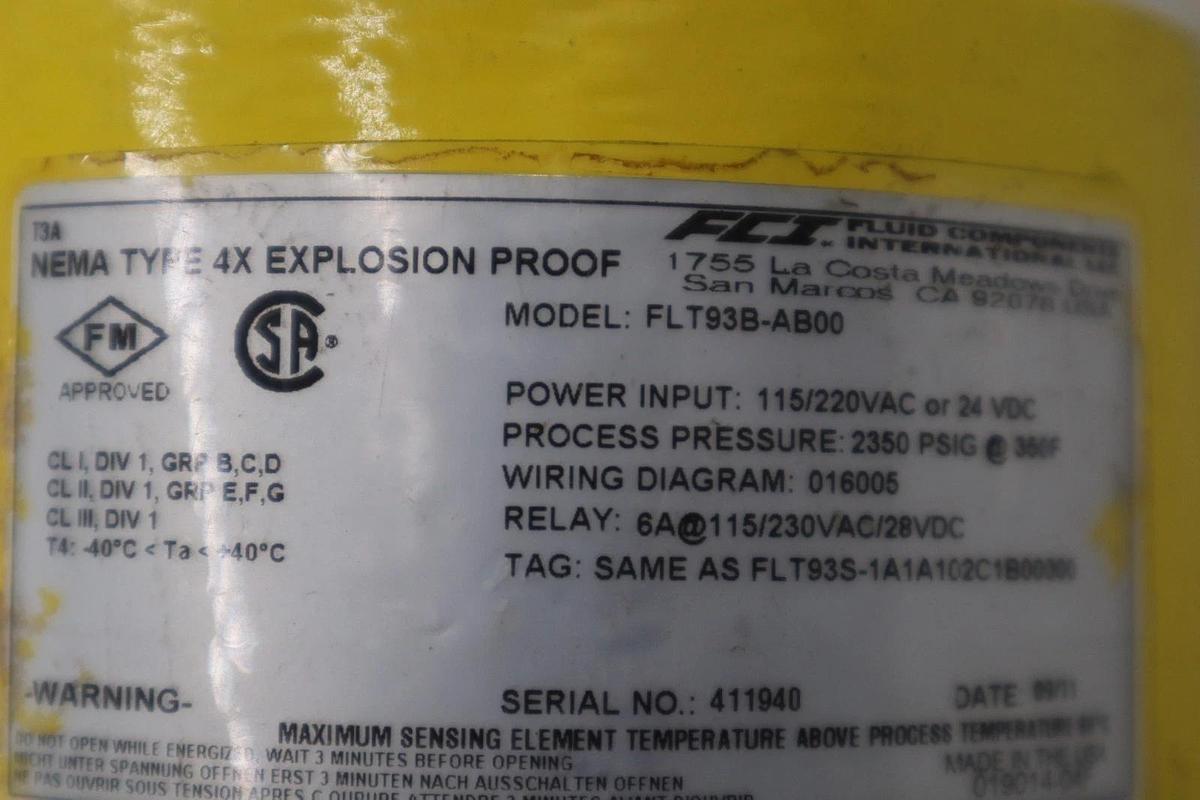 FCI, FLUID COMPONENTS INTERNATIONAL, FLT93B-AB00 , FLOW SWITCH NEW STOCK GF-787