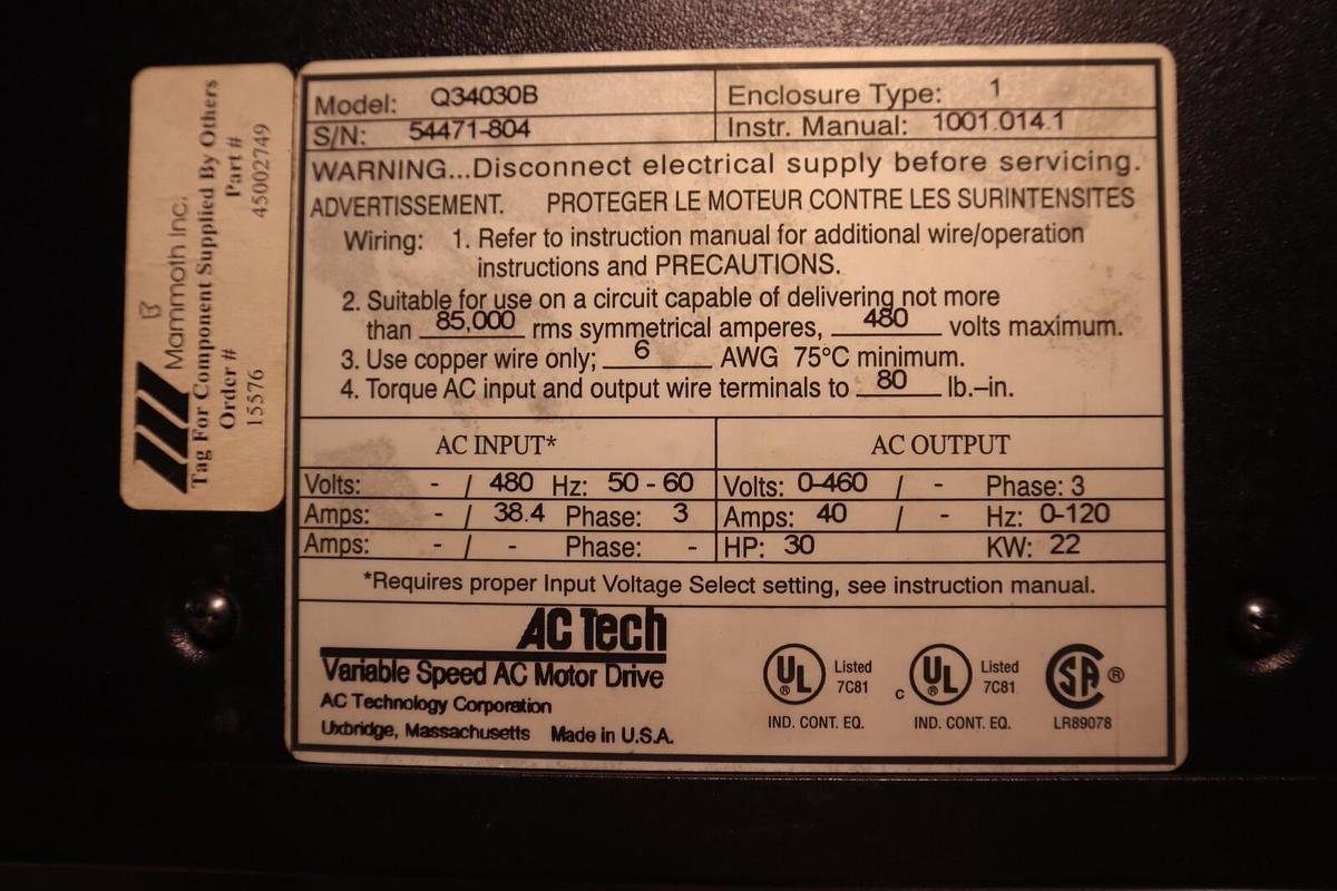 Used AC Tech Variable Speed AC Motor Drive Model Q34030B Type 1 New Open Box #601-A