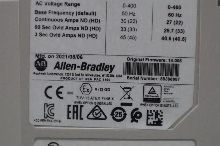 ALLEN BRADLEY 20F11ND027JA0NNNNN POWERFLEX 753 20 HP DRIVE VFD NEW STOCK 5670