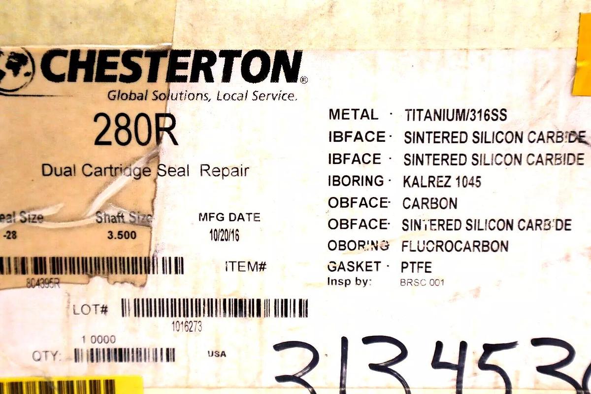 CHESTERTON 280R DUAL CARTRIDGE SEAL REPAIR -28 SHAFT SIZE 3.5000 STOCK #3468