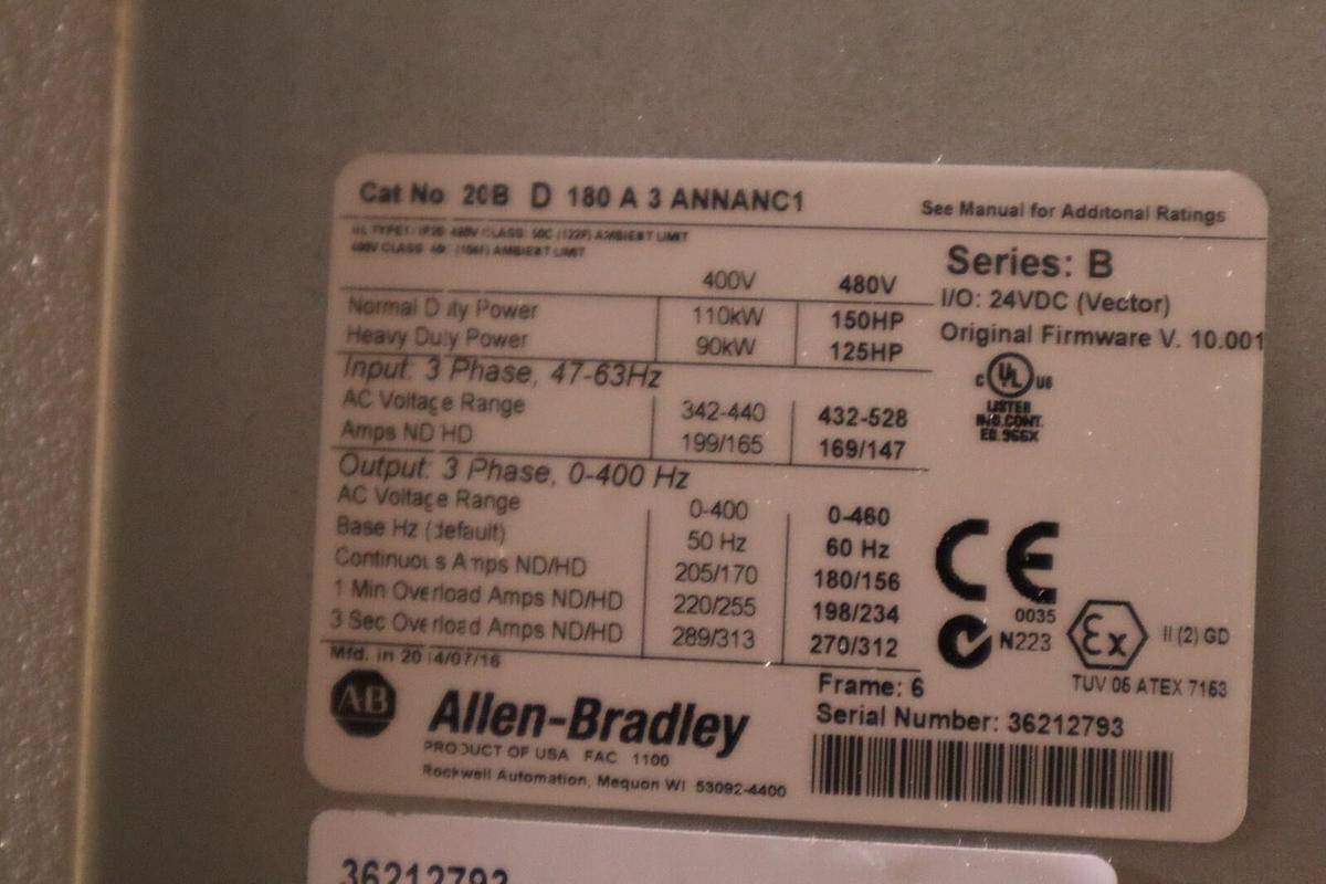 Used ALLEN BRADLEY 20BD180A3ANNANC1 POWERFLEX 700 DRIVE VFD 150 HP NEW UNIT #S-232