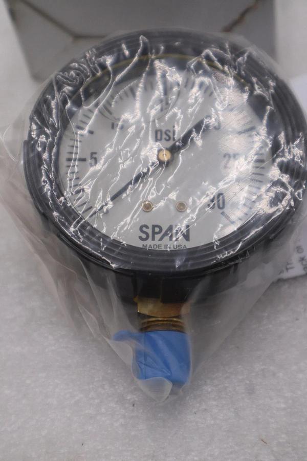 Used Span LFS-210-30-PSI-G-IB Pressure Gauge, 0 To 30 Psi, 1/4 In Mnpt - STOCK GF335A