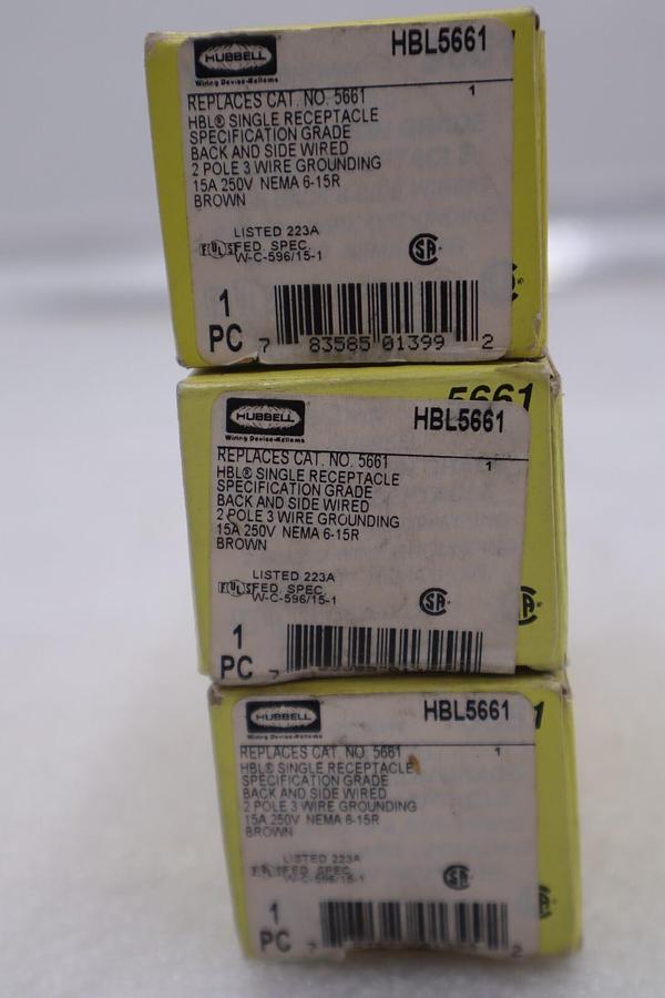 Used HUBBELL HBL5661 SINGLE RECEPTACLE 15A 250V STOCK #K-2144