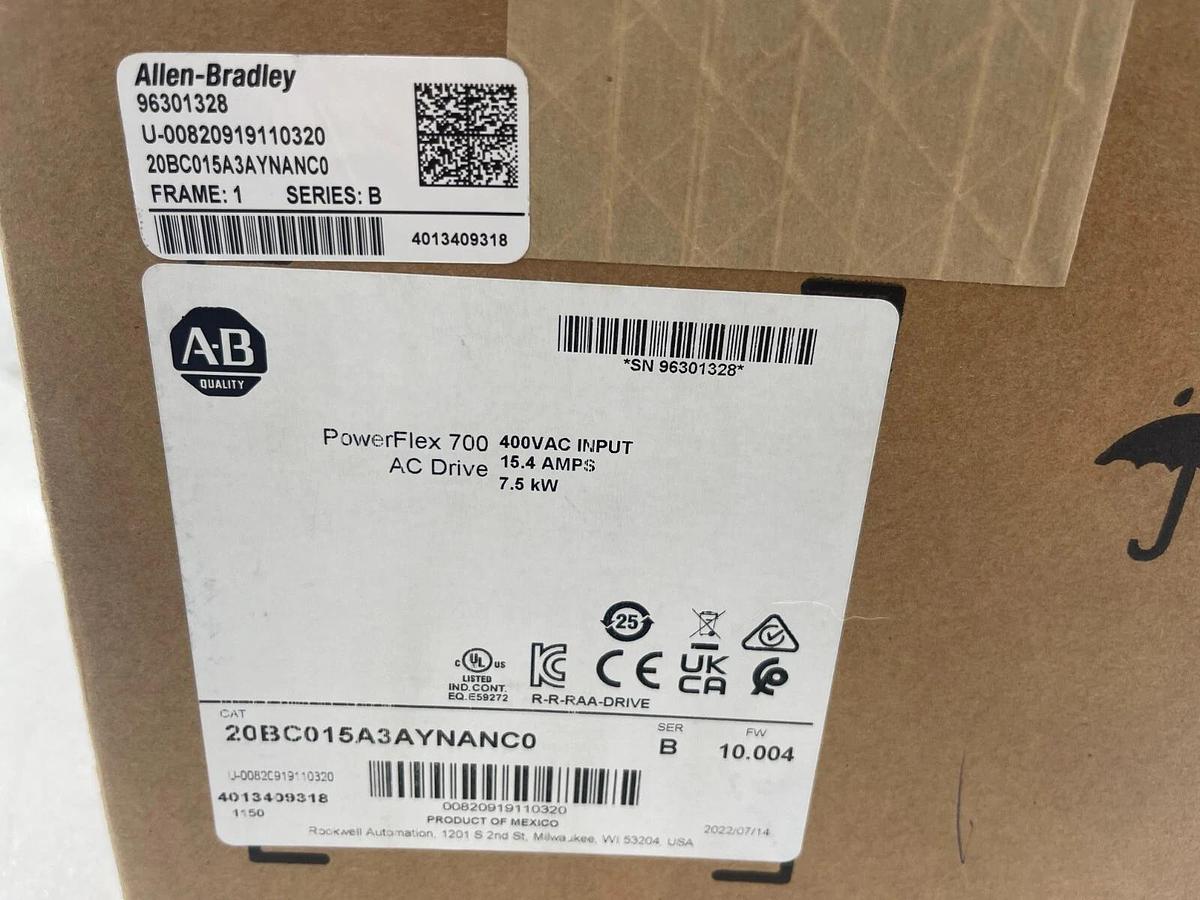 ALLEN-BRADLEY POWERFLEX 700  20BC015A3AYNANC0 SERIES B - FACTORY SEALED STK 2147