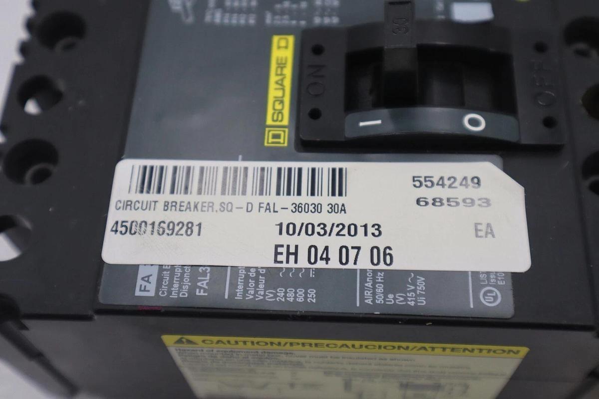 NEW OPEN BOX Square D FAL36030 Circuit Breaker 30A 600V 3P STOCK G339A
