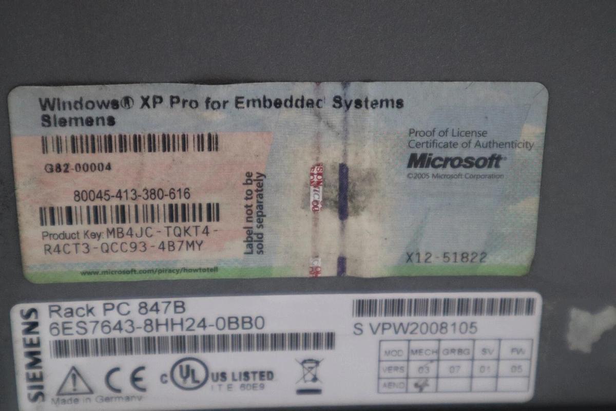 Used Siemens G82-00004 /RACK PC 847B 6ES7643-8HH24-0BB0 STOCK 5377