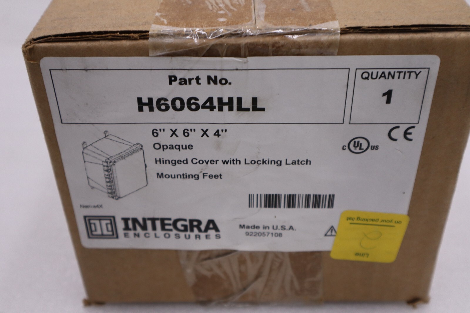 NEW INTEGRA ENCLOSURES H6064HLL ENCLOSURE WITH HINGE OPAQUE STOCK H404