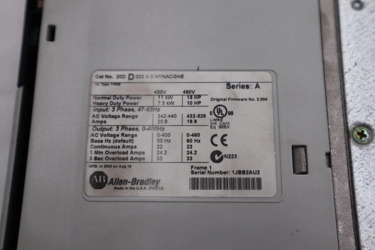 NEW Allen Bradley PowerFlex 700S VFD Drive 20DD022A0NYNACGNE 15 HP L-287