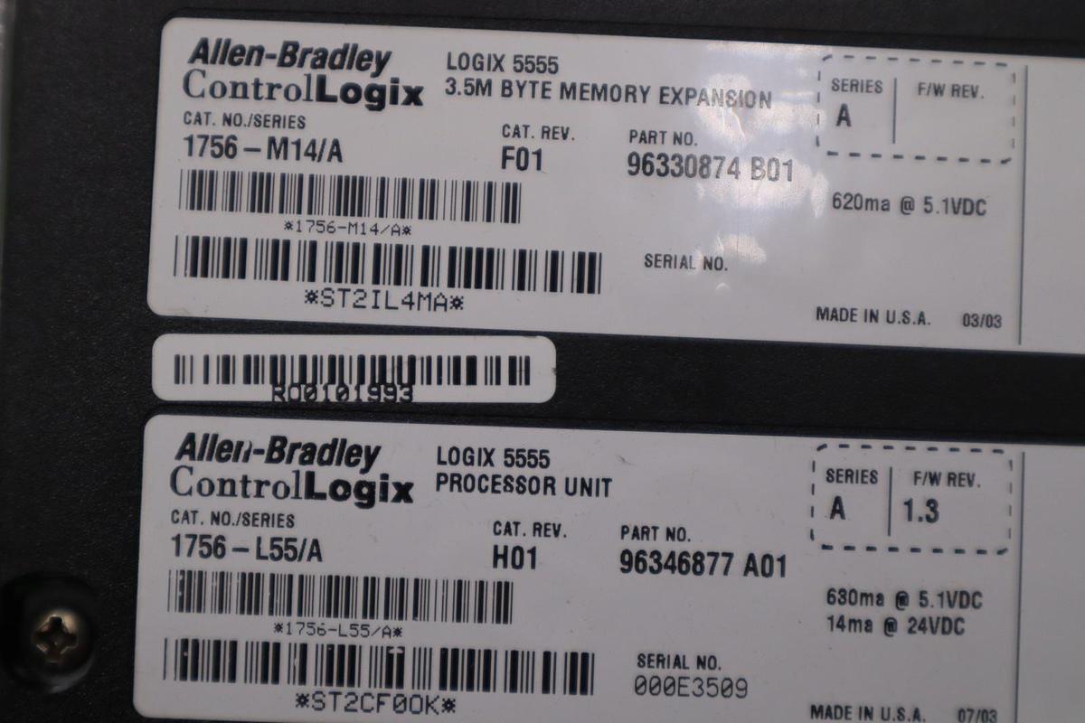 ALLEN BRADLEY 1756-L55/ 1756-M14 PROCESSOR MODULE CONTROLLOGIX LOGIX5555 - GF55A